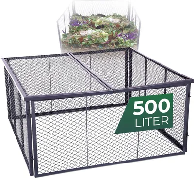 Immagine prodotto di Compostiera da giardino Novatool in metallo 100x100x50 cm + coperchio o base, con sistema a innesto espandibile, compostiera in metallo verniciato a polvere con capacità di 500 litri, cassetta di compostaggio in filo metallico per il prato