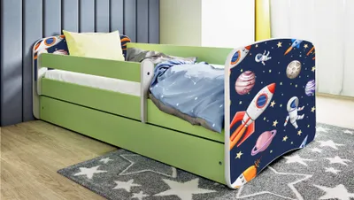 Produktbild von Kinderbett Jugendbett Kosmos 70x140, 80x160, 80x180 cm - Komplettset mit Matratze, Schublade & Rausfallschutz