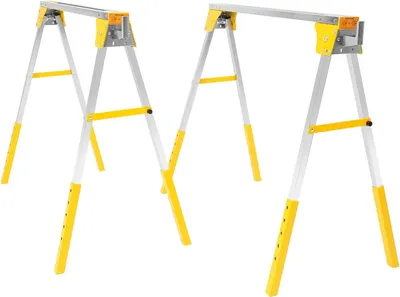 Immagine prodotto di Cavalletti da lavoro/da sega - Set da 2 pezzi - Pieghevoli - Portata 1200 kg - Regolabili in altezza su 6 livelli - Struttura in acciaio, piedini in TPR - Giallo