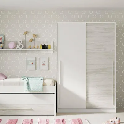 Imagen del producto de Aristode - Armario 2 Puertas, 120x200h cm Blanco Antiguo, Perchero