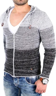 Produktbild von Reslad Strickjacke Herren Colorblock Kapuzen Cardigan Jacke RS-3107 Schwarz S