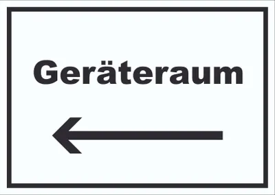Produktbild von Geräteraum Schild mit Text und Richtungspfeil links Schuppen waagerecht A6 (105x148mm)