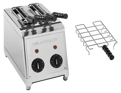 Produktbild von Milantoast 2-er Toaster mit Zangen Edelstahl mit Brötchenaufsatz