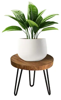 Image de Support rond pour fleurs en bois, 25 x 17 cm, tabouret à trois pieds pour plantes, tabouret à fleurs, échelle à fleurs, support pour un seul pot de fleurs, pour la maison, le jardin, la décoration intérieure et extérieure