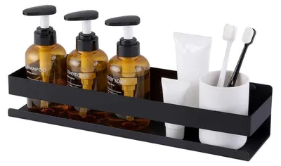 Image de Étagère de douche en acier inoxydable noir, 40 cm, fixation murale, finition mate, en acier inoxydable