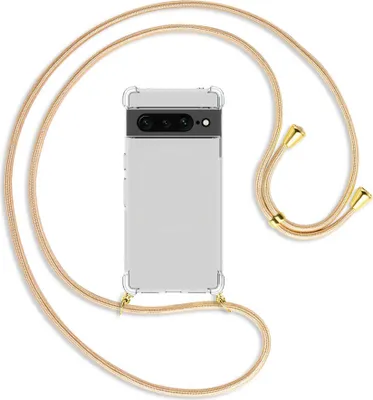 Produktbild von Handykette Backcover-Schutzhülle mit Band (Metall goldfarben) für Google Pixel 7 Pro - Goldkordel