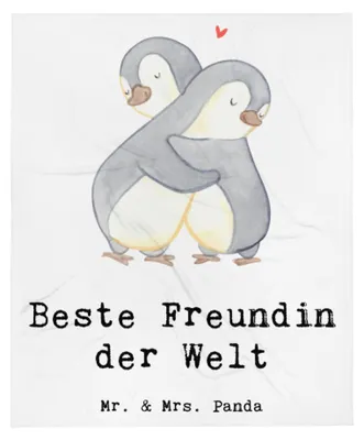Produktbild von Mr. & Mrs. Panda Kuscheldecke Pinguin Beste Freundin der Welt - Weiß - Geschenk, Sofadecke, Bettdecke, Spruch, Geschenkidee, Tagesdecke, Bae, Wohndecke, Freundinnen, Frau