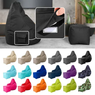 Produktbild von Green Bean® 2er Set Sitzsack + Hocker "Cozy+Cube" - mit EPS Perlen Füllung - robust waschbar schmutzabweisend - Schwarz
