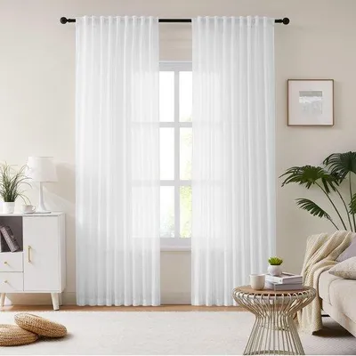 Imagen del producto de Cortinas de gasa transparentes Unyqoos®, color blanco, juego de 2, 245 x 137 cm, con cinta para confeccionar pliegues, ideales para dormitorios y salones