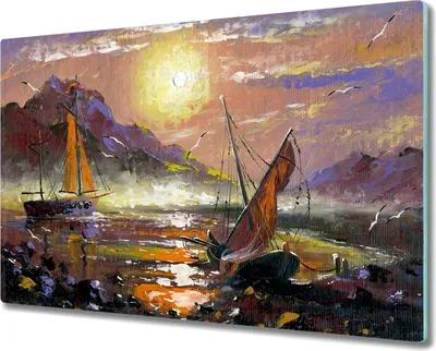 Produktbild von Coloray Herdabdeckplatte 80x52 cm Schneidebrett Kochplattenabdeckung Küchenbrett Hackbrett - Malerei Boote