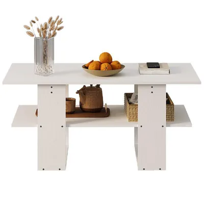 Produktbild von Moderner Weisser Couchtisch Mit Ablage Für Wohnzimmer, Gross, 120 Cm