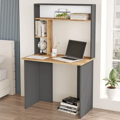 Immagine prodotto di Nicotera - Scrivania, 90x52x149h cm Marrone Rovere Nodi, 3 Ripiani