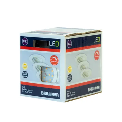 Zdjęcie produktu dla Lampy wpuszczane LED ściemnialne obrotowe zestaw 3 5,5 W biały plastik Briloner