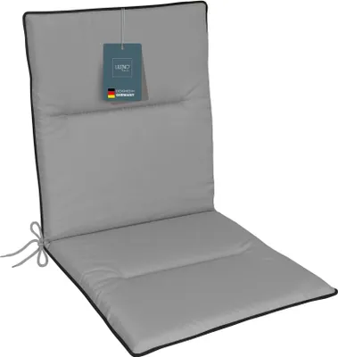 Produktbild von LILENO HOME Gartenstuhl Auflagen als [1er Set - Niedriglehner] in Grau + Keder Anthrazit - bequeme Liegen als Sitzauflagen für Gartenmöbel - Stuhlkissen für Gartenstühle und Klappstühle
