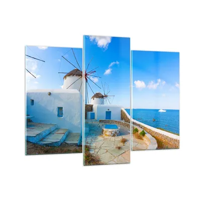 Produktbild von Bilder auf glas - Griechenland Insel Küste Haus - 130x100cm - Glasbilder - Wandbilder - Kunstdruck - zum Aufhängen bereit - Wanddekoration aus Glas - Glas Bilder - Wandbild auf Glas - GCB130x100-2424