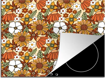 Produktbild von KitchenYeah© Herdabdeckplatte Blumen - Vintage - Muster , 59x52cm, Küche Deko, Glaskeramikkochfeld Herdabdeckung, Abdeckplatte fùr Kochfeld