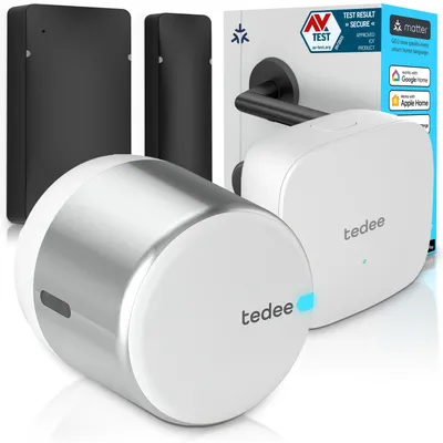 Produktbild von Tedee GO2 Alu Smart Lock Set mit Bridge und Türsensor – Elektronisches Türschloss, WLAN, Auto-Lock nur bei geschlossener Tür, Matter