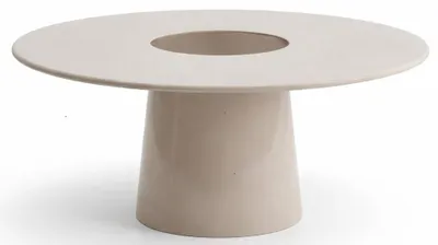 Zdjęcie produktu dla Nowoczesny, beżowy zestaw do salonu: sofa trzyosobowa, okrągły stolik kawowy, meble do salonu