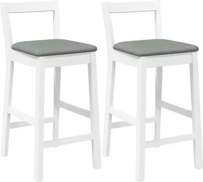 Produktbild von Barhocker mit Kissen 2 Stk. Weiß Massivholz Gummibaum