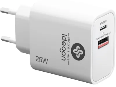 Produktbild von Dual 25Watt USB Ladegerät, 1x USB-C und USB-A, PD- & QC-Netzteil, weiss, Quick Charge für schnelles Laden von iPhone, Samsung, Huawai, Xiaomi