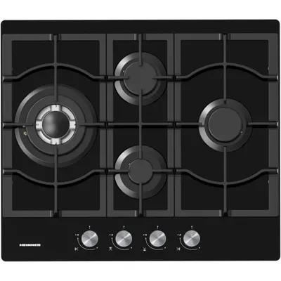 Produktbild von Heinner HBH-M452IWFGBK Einbau-Gasherd 60 cm, 4 Brenner, Wok, Sicherheitsvorrichtung, Schwarzes Glas