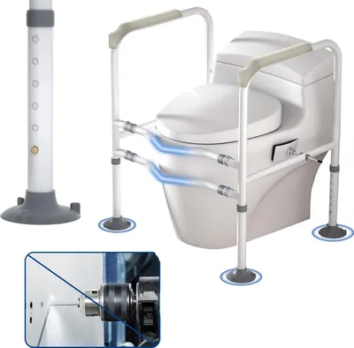 Image de XINZI Tabouret de toilette - avec accoudoirs & pince, sans perçage, antidérapant, capacité de charge jusqu'à 200kg, tabouret de toilette pour personnes âgées, handicapées
