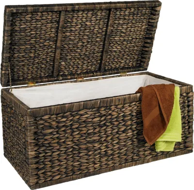 Produktbild von Truhe Geflecht mit Klappdeckel 95 cm, braun, atmungsaktiv Aufbewahrungsbox mit Deckel Aufbewahrungskiste Aufbewahrungstruhe Wäschetruhe Auflagenbox Wasserhyazinthe