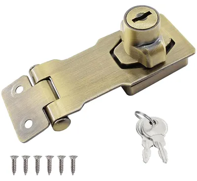 Image de Cadenas à manivelle avec clé, serrure de porte en acier inoxydable, finition bronze, 4 pouces
