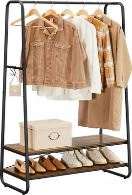 Produktbild von In And OutdoorMatch Kleiderständer Callie - Garderobenständer - Kleiderschrank - 2 Regale - 6 S-förmige Haken - Stahlrahmen - Industriedesign - Vintage Braun/Schwarz