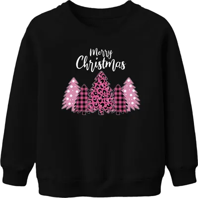 Produktbild von Merry Christmas Weihnachtsbaum Kariert Pink - Weihnachten Weihnachtsgeschenk Christmas Uni Kinder Weihnachtspullover, Schwarz, 152