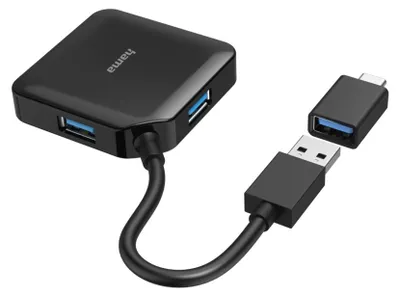 Produktbild von Hama USB-Hub, 4 Ports, USB 3.2 Gen1, 5Gbit/s, inkl. USB-C Adapter