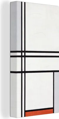 Produktbild von MuchoWow® - Leinwandbilder - Komposition 1 mit Rot und Grau - Piet Mondrian, Wandbild, Wanddeko Bilder Wohnzimmer, 40x80 cm