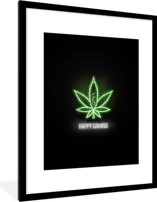 Produktbild von MuchoWow® Gerahmtes Poster Spiele - Text - Neon - Fröhliches Spielen - Grün 60x80 cm - Poster mit Schwarzem Bilderrahmen Wandposter Rahmen Foto Bilder - Wohnzimmer - Dekorationen - Prämie