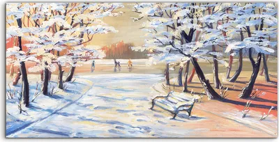 Produktbild von Coloray Spritzschutz aus Glas 140x70  Wandkunst Küchenrückwand Deko Kunst Malerei Schnee Bank Bäume