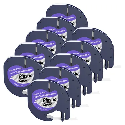 Produktbild von Boxstuff - Dymo LetraTag 12267 - S0721530 - Etikettenband - Schwarz auf transparentem Kunststoff - 12 mm x 4 m - 10 Stück
