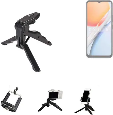 Produktbild von K-S-Trade Stativ Tisch-Ständer Dreibein Handy-Stativ Ständer kompatibel mit Vivo G2 Mini-Stativ Smartphone Tripod Handy-Stativ aus Plastik schwarz