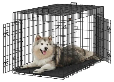 Produktbild von Feandrea Hundekäfig, klappbar, mit 2 Türen, ausziehbare Kunststoffschale, 136 x