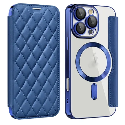 Produktbild von Für Apple iPhone 16 Pro Max 360 Grad Full Body Magsafe RFID Anti Datenklau Kunst Leder Hülle Tasche Dunkelblau