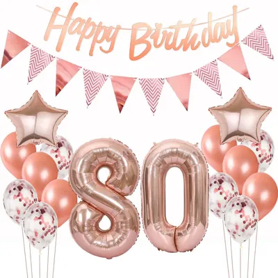 Produktbild von Deko-Set 80. Geburtstag Frauen Roségold Luftballons Girlande Banner Tortendeko