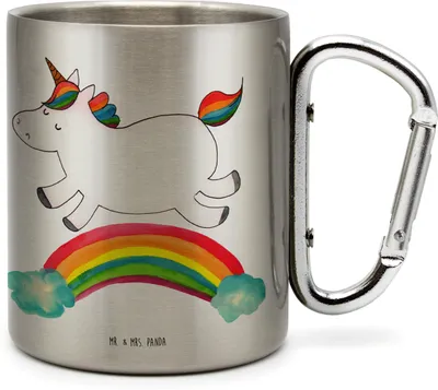 Produktbild von Mr. & Mrs. Panda Campingtasse Einhorn Regenbogen - Transparent - Geschenk, Glitzer, Unicorn, Teetasse, Edelstahl-Thermobecher, Erwachsenwerden, Einhornpower, Thermobecher