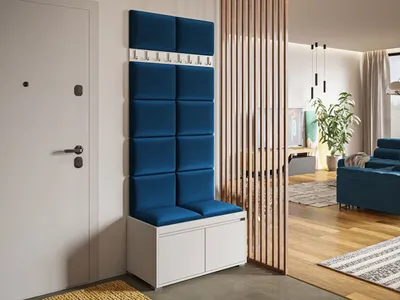 Obrázek produktu pro Předsíňová stěna s nástěnnými čalouněnými panely CLENZE 8 - bílá / modrá