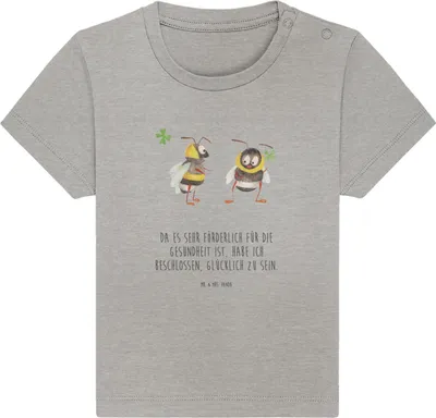 Produktbild von Mr. & Mrs. Panda  T-Shirt Hummeln Kleeblatt 12. - 18. Monat - Heather Grey - Geschenk, Baby Shirt, glücklich sein, Oberteil, Kleinkind, Lustige Sprüche, Hummel, Biene