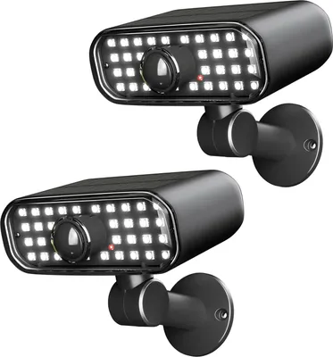 Imagen del producto de 2 unidades de luz de pared exterior con sensor de movimiento, tecnología LED, luces múltiples, alta luminosidad, sensor integrado. Lámpara de pared con 36 LEDs, clasificación IP65 (resistente al agua), batería de 1200mAh