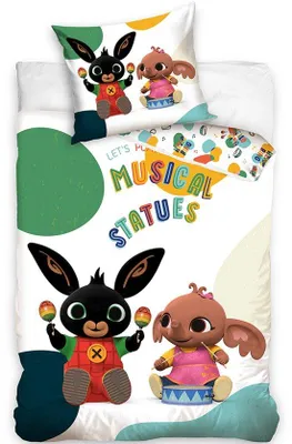 Produktbild von Unyqoos® Bing 2‑teiliges Kinder-Bettwäsche-Set 100 x 135 cm – 100% Baumwolle, Weiß, inkl. Kissenbezug 40 x 60 cm, Reißverschluss