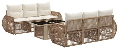 Image de Ensemble de canapés de jardin vidaXL, 7 pièces, en polyrotin beige et crème