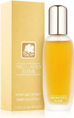 A perfume bottle and its packaging are displayed against a white background.