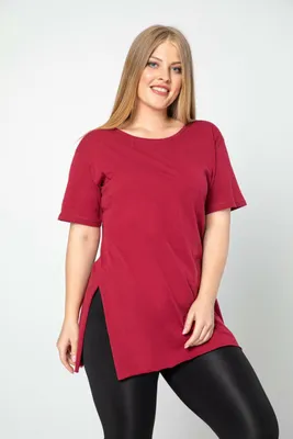 Produktbild von Damen T-Shirt Rundhalsausschnitt, mit Seitenschlitz Ohne Aufdruck Große-Größen