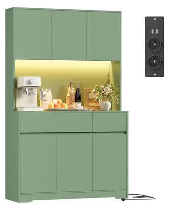 Image de Armoire de cuisine/buffet avec éclairage LED et prise électrique, dimensions : 180 x 100 x 38,5 cm, couleur : vert