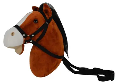 Productafbeelding van Paardenkop met halsband, pluche, 30 cm, met geluid, donkerbruin, inclusief verpakking in een zak