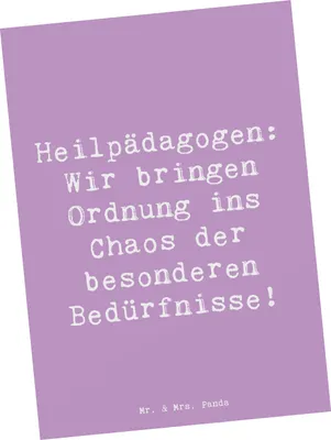 Produktbild von Mr. & Mrs. Panda Postkarte Spruch Heilpädagogin Chaosordnung - Lavendeltraum - Geschenk, Ansichtskarte, Engagement, Geschenke für Berufstätige, Postkarten, Betreuung